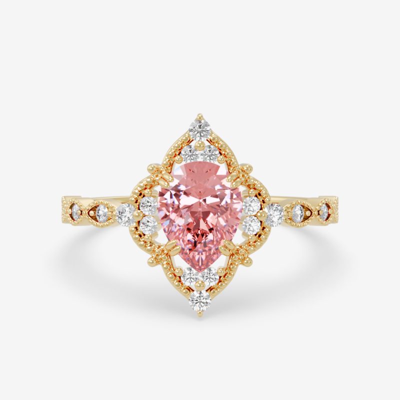 Margaret – Pear-Cut Pink Gemstone in Vintage Halo