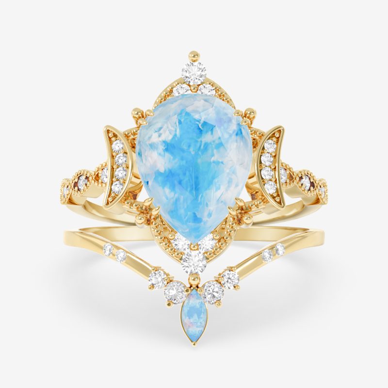 Selena – Pear Moonstone with Diamonds Ring Set