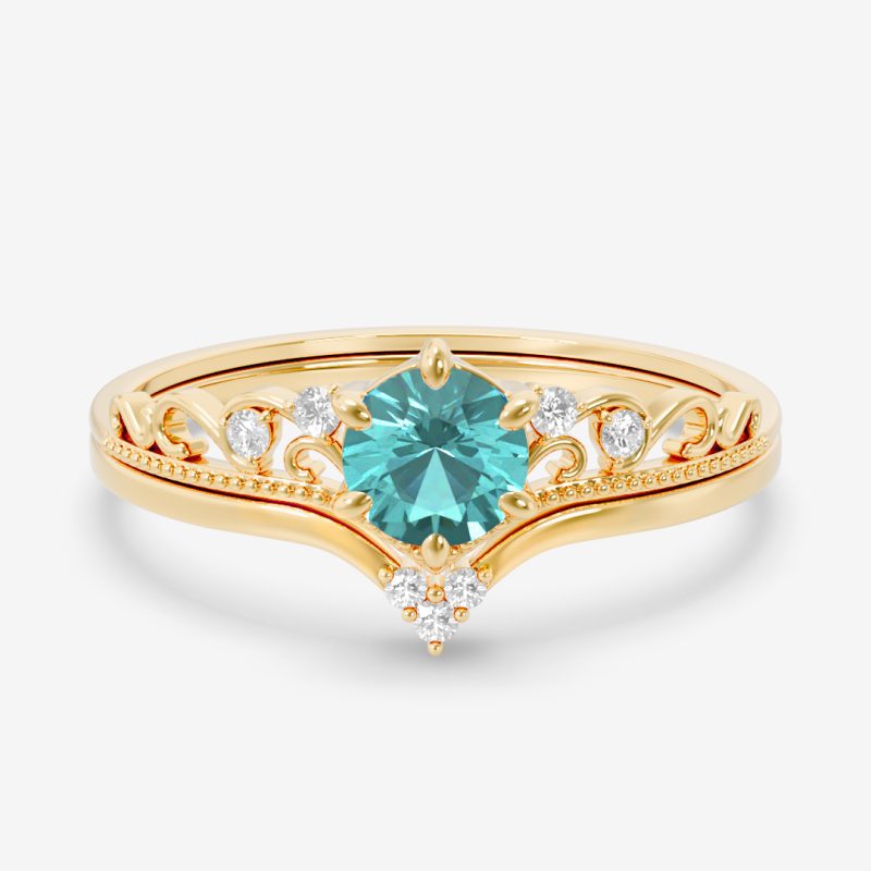 Avelora – Round Sapphire with Diamonds Ring Set